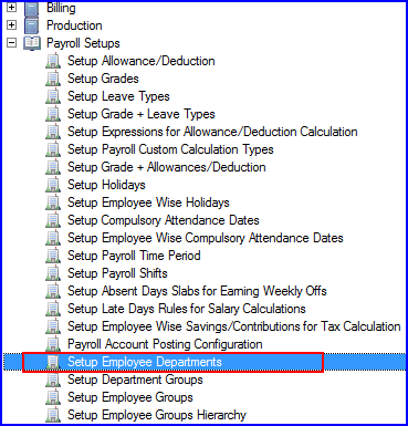 Setup Employee Departments